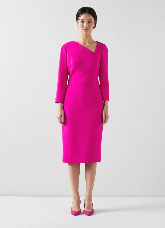 LK Bennett Alexis Pink Wool Crepe Shift Dress Women Dresses