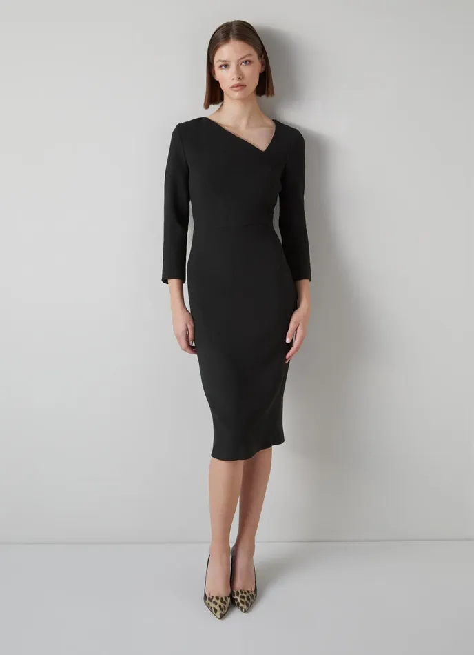 LK Bennett Alexis Pink Wool Crepe Shift Dress Women Dresses