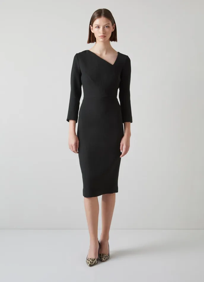 LK Bennett Alexis Pink Wool Crepe Shift Dress Women Dresses