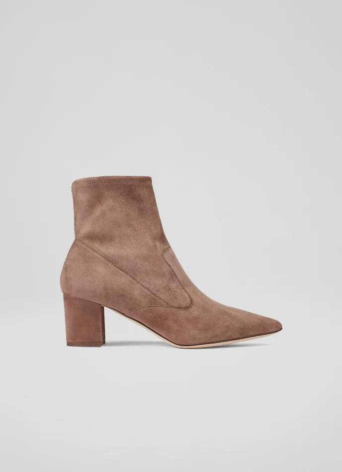 LK Bennett Alina Mocha Stretch Suede Ankle Boots Women Boots