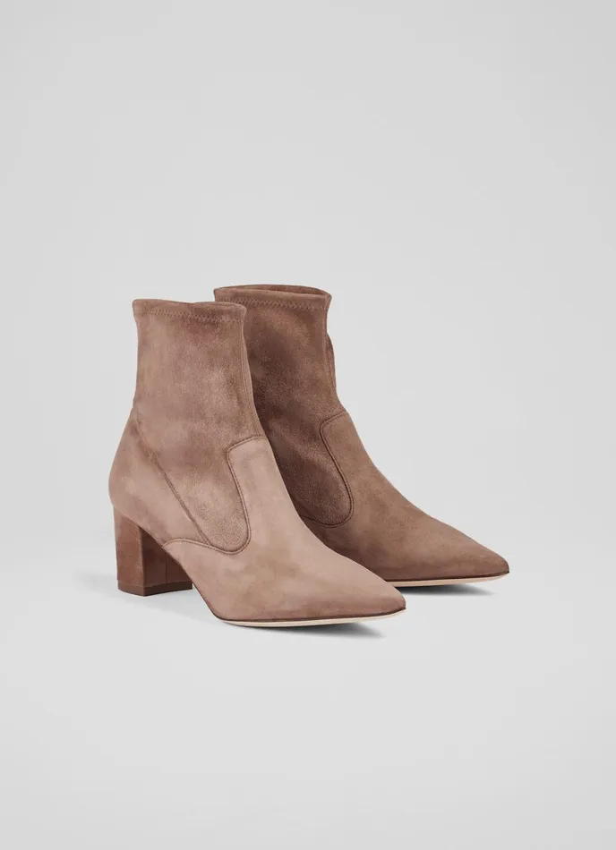 LK Bennett Alina Mocha Stretch Suede Ankle Boots Women Boots