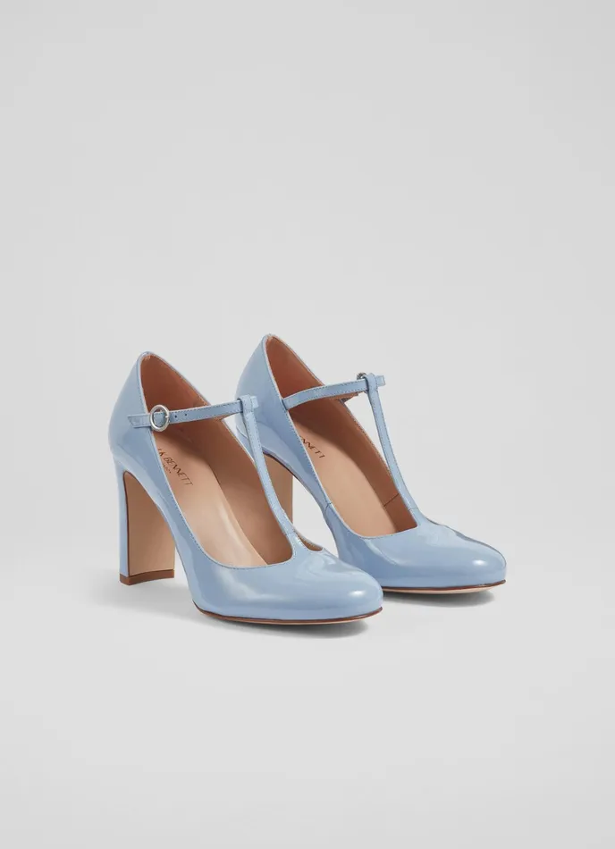 LK Bennett Annalise Blue Patent Leather TBar Shoes Women Court Shoes