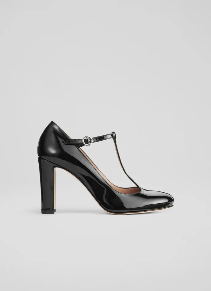 LK Bennett Annalise Blue Patent Leather TBar Shoes Women Court Shoes