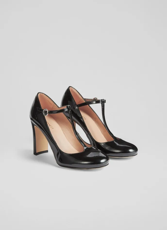 LK Bennett Annalise Blue Patent Leather TBar Shoes Women Court Shoes