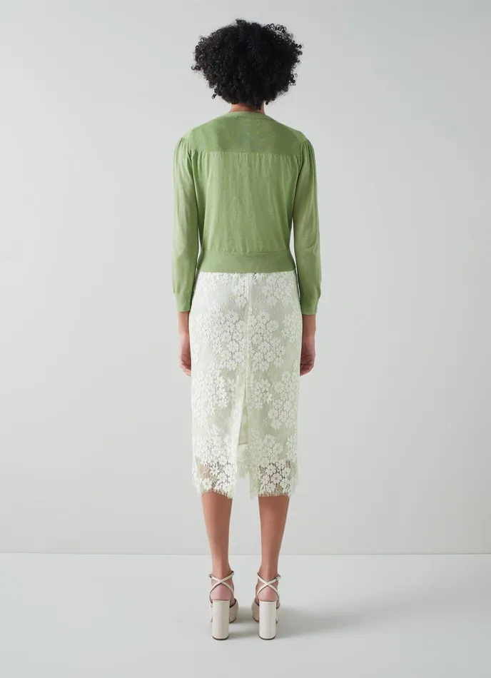 LK Bennett Aurelia Green And Gold Thread Cardigan Women Knitwear