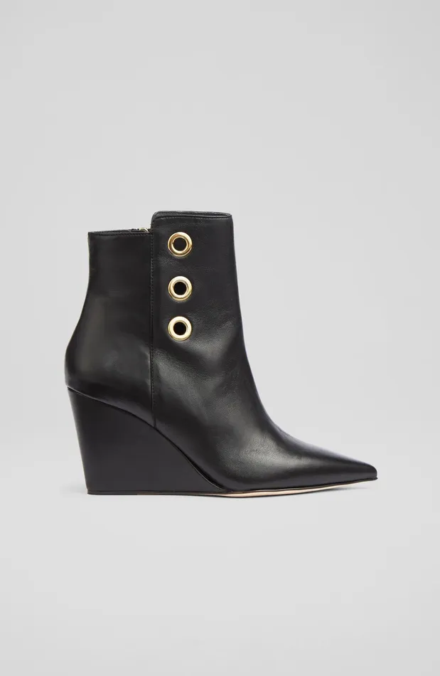 LK Bennett Brie Black Leather Wedge Ankle Boots Women Wedges