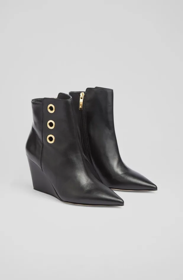 LK Bennett Brie Black Leather Wedge Ankle Boots Women Wedges