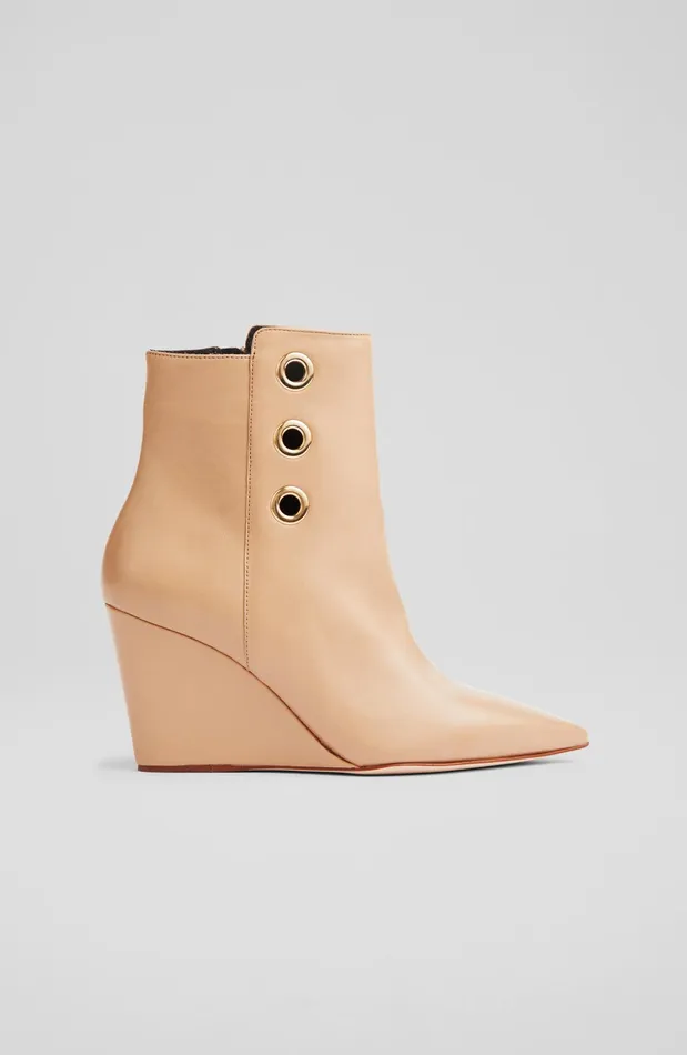 LK Bennett Brie Black Leather Wedge Ankle Boots Women Wedges