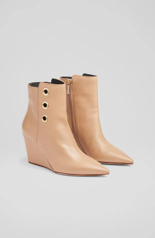 LK Bennett Brie Black Leather Wedge Ankle Boots Women Wedges