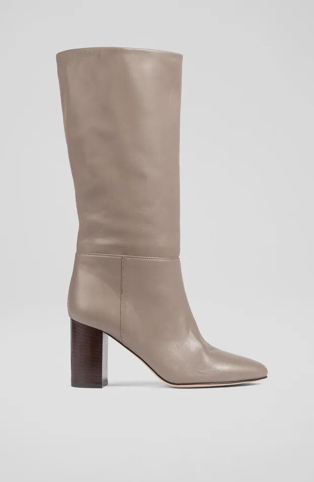 LK Bennett Brogan Taupe Leather Slouchy Knee Boots Women Boots