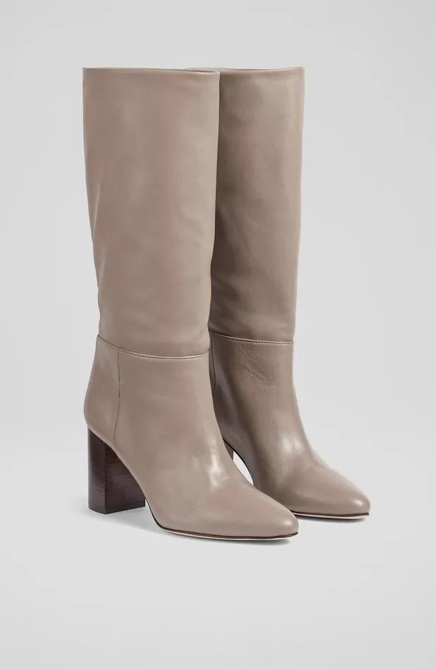 LK Bennett Brogan Taupe Leather Slouchy Knee Boots Women Boots