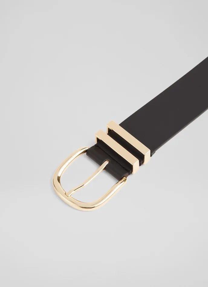 LK Bennett Carley Black Leather Metal Loop Belt Women Belts
