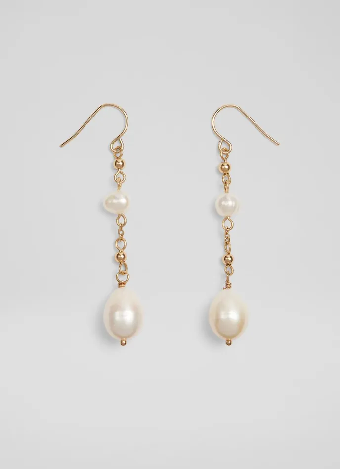 LK Bennett Clara Pearl And Gold Chain Drop Earrings Women Jewellery
