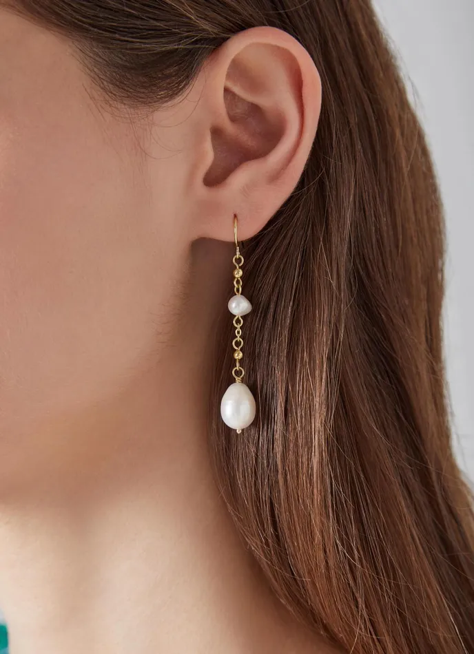 LK Bennett Clara Pearl And Gold Chain Drop Earrings Women Jewellery LK Bennett Clara Pearl And Gold Chain Drop Earrings Women Jewellery