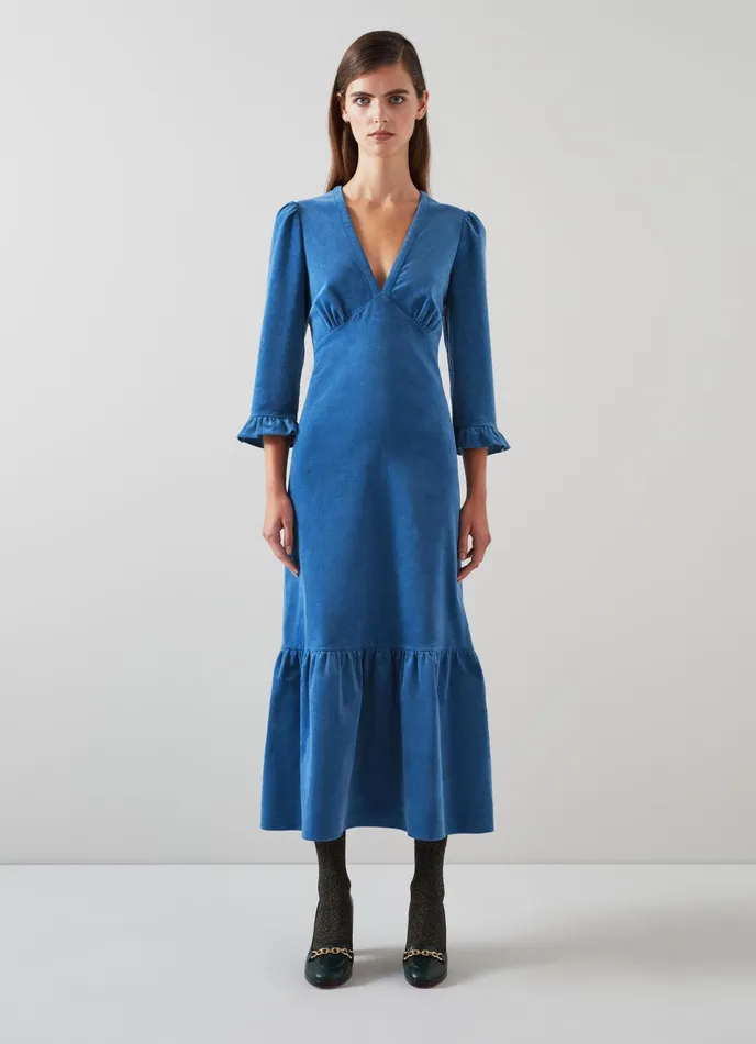 LK Bennett Deborah Blue Cotton Cord Dress Women Dresses
