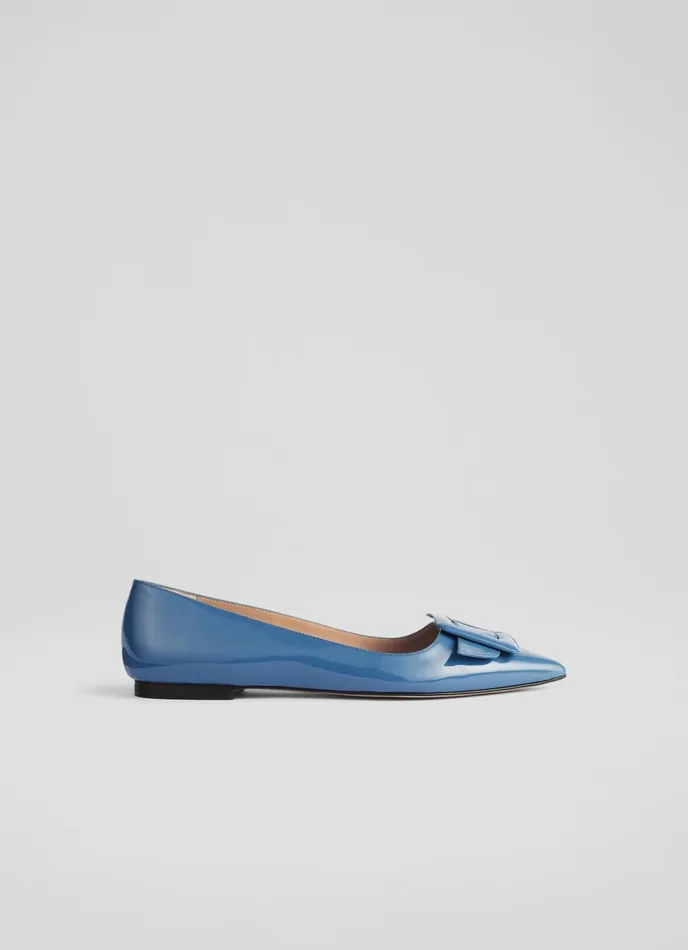 LK Bennett Devon Beige Patent Leather BuckleDetail Flats Women Flats