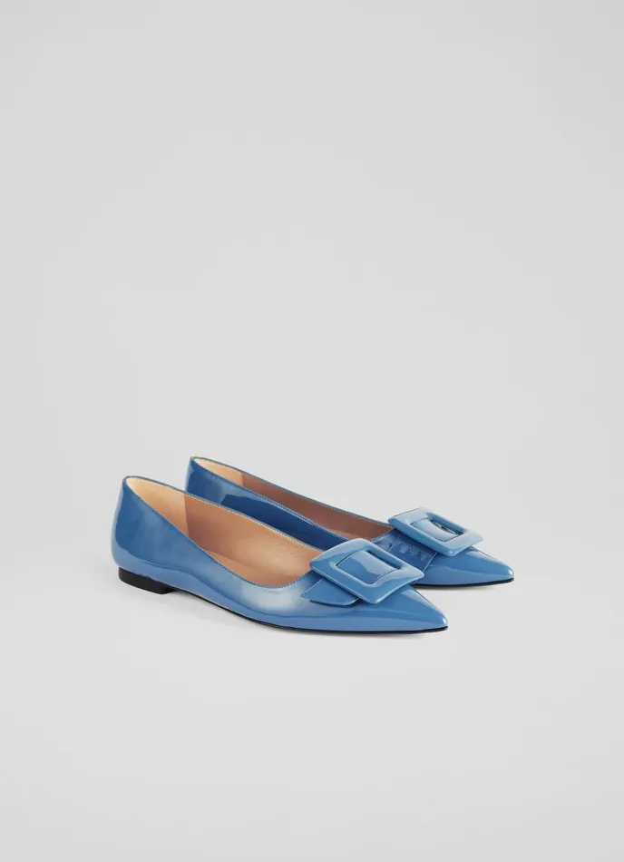 LK Bennett Devon Beige Patent Leather BuckleDetail Flats Women Flats