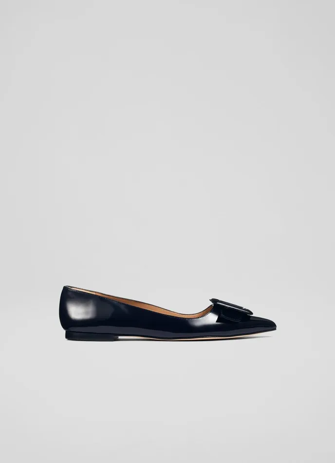 LK Bennett Devon Beige Patent Leather BuckleDetail Flats Women Flats