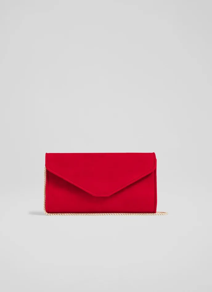 LK Bennett Dominica Red Suede Clutch Bag Women Clutch Bags