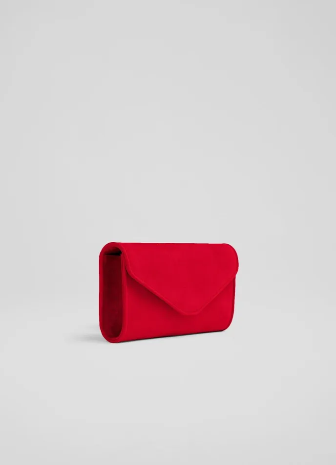 LK Bennett Dominica Red Suede Clutch Bag Women Clutch Bags