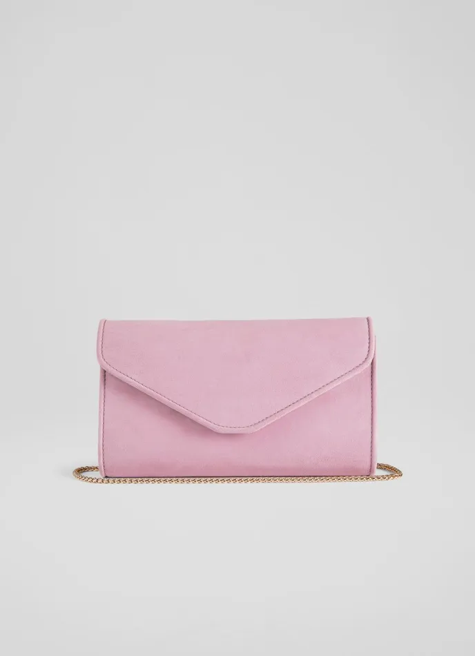LK Bennett Dominica Red Suede Clutch Bag Women Clutch Bags