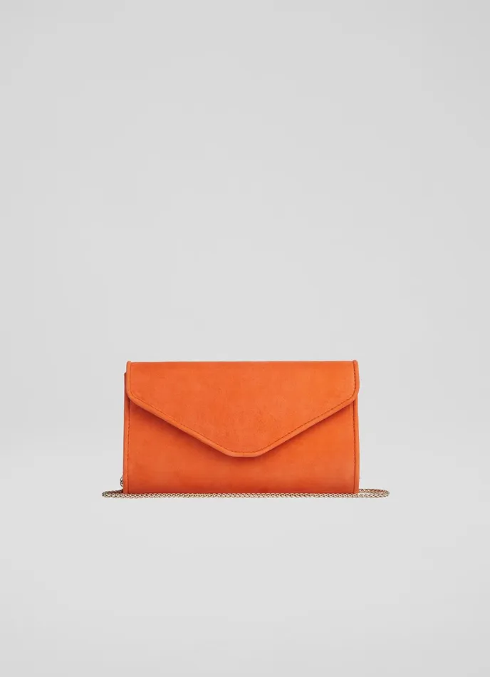 LK Bennett Dominica Red Suede Clutch Bag Women Clutch Bags