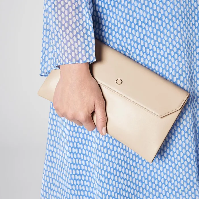 LK Bennett Dora Beige Leather Clutch Bag Women Clutch Bags
