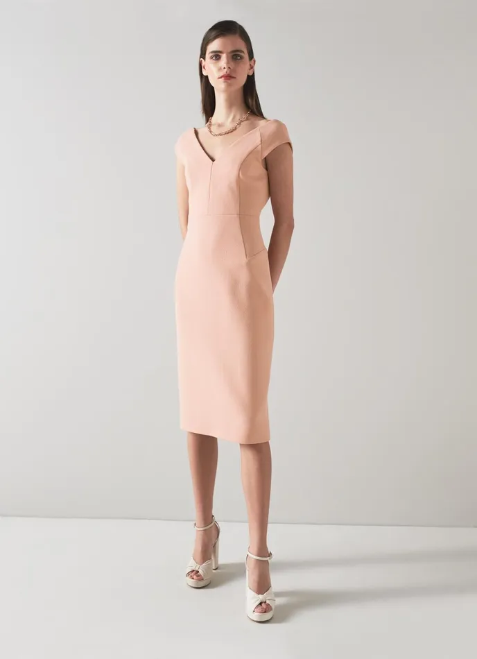 LK Bennett Eden Pink Wool Crepe VFront Shift Dress Women Dresses