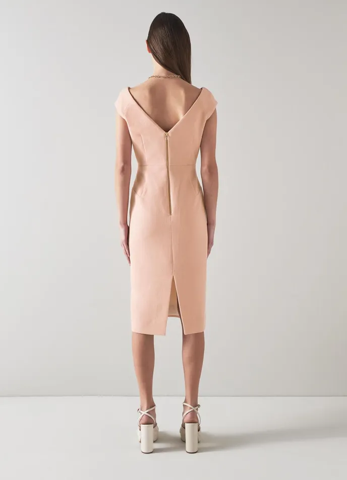 LK Bennett Eden Pink Wool Crepe VFront Shift Dress Women Dresses