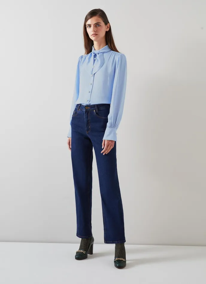 LK Bennett Hall Pale Blue TieNeck Blouse Women Tops