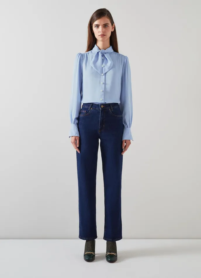 LK Bennett Hall Pale Blue TieNeck Blouse Women Tops
