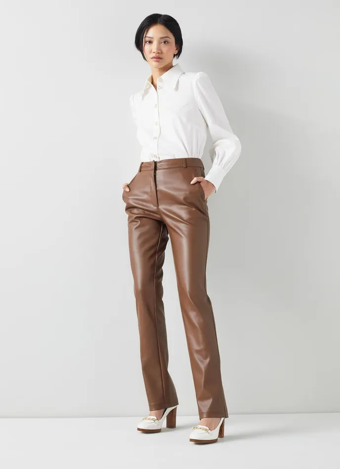 LK Bennett Hardy Brown Faux Leather Trousers Women Trousers