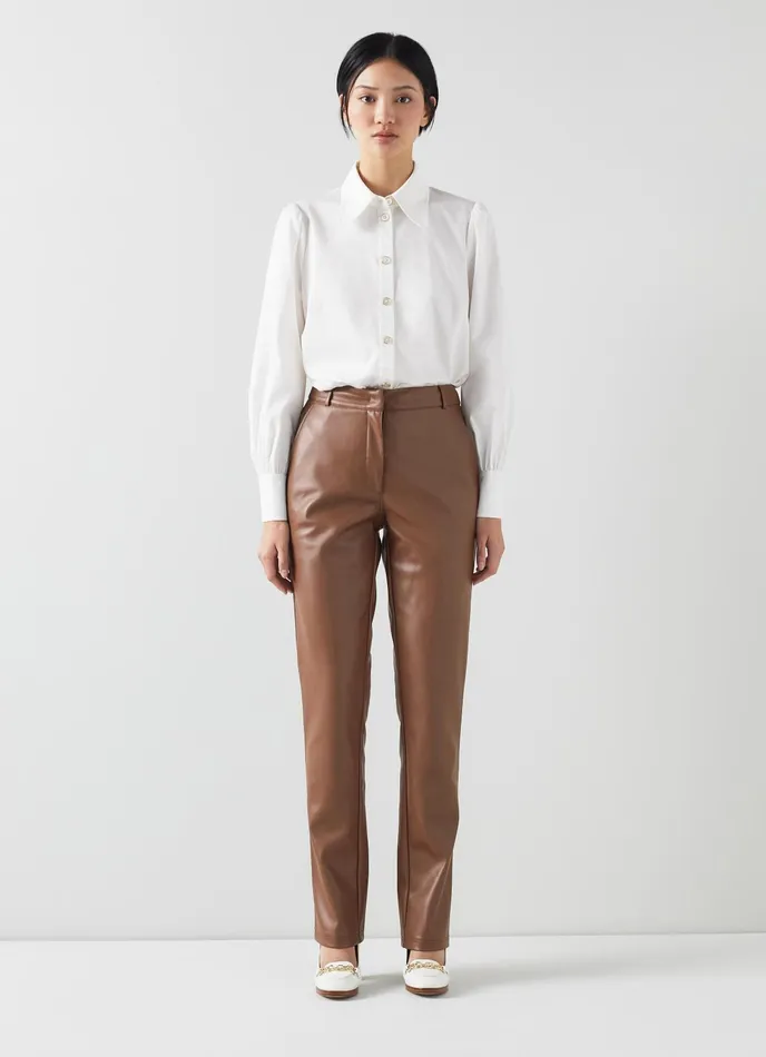 LK Bennett Hardy Brown Faux Leather Trousers Women Trousers