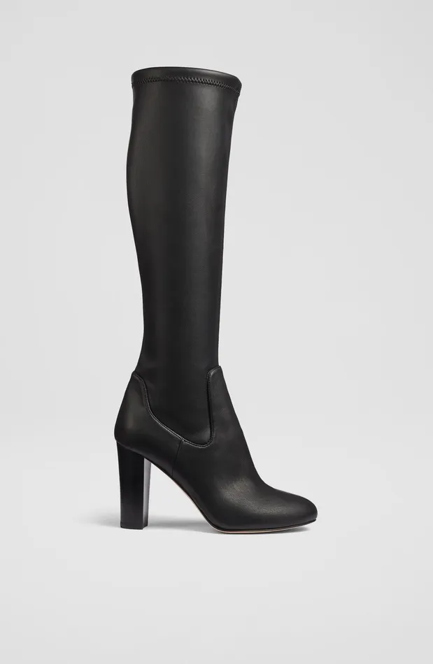 LK Bennett Marlowe Black Stretch Vegan Leather KneeHigh Boots Women Boots