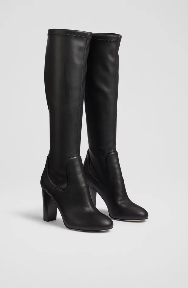 LK Bennett Marlowe Navy Stretch Vegan Leather KneeHigh Boots Women Boots