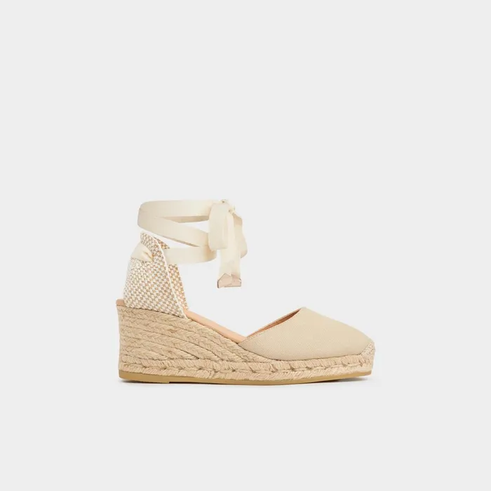 LK Bennett Maureene Sand Canvas Espadrille Wedges Women Sandals
