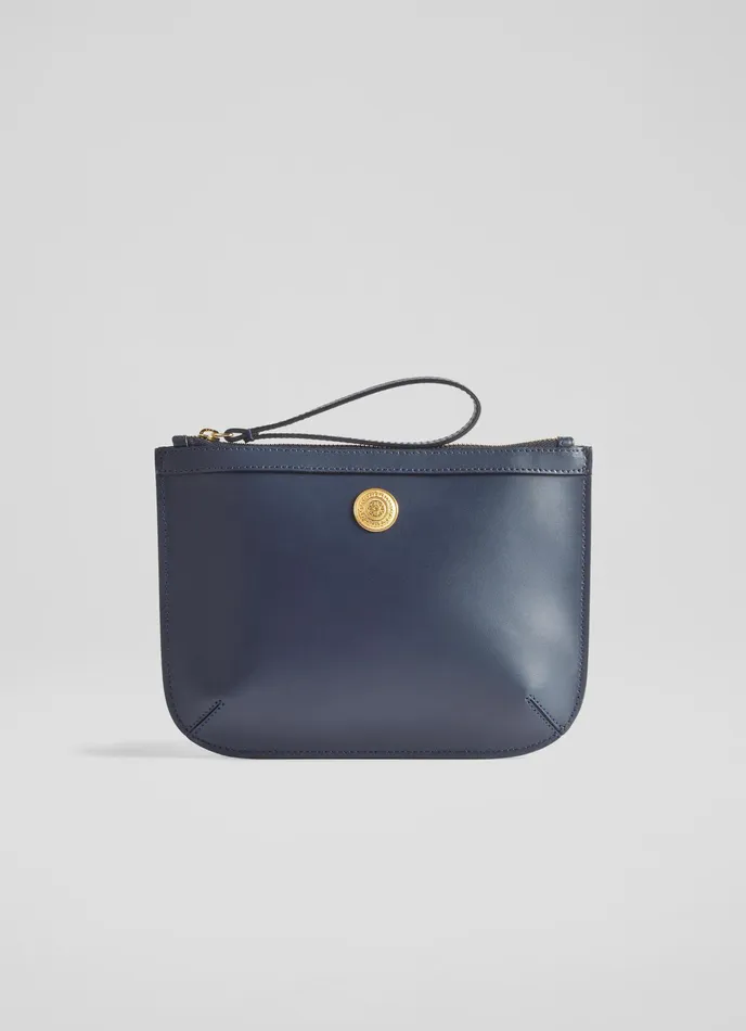 LK Bennett Poppy Blue Leather Pouch Women Small Leather Good and Purses