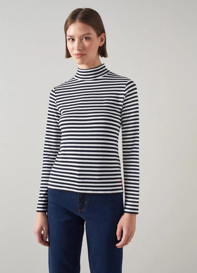 LK Bennett Rita Green And Cream Stripe Lenzing Ecovero Viscose Top Women Tops