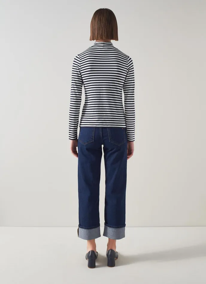 LK Bennett Rita Green And Cream Stripe Lenzing Ecovero Viscose Top Women Tops