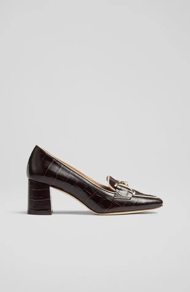 LK Bennett Samantha Bordeaux CrocEffect Leather SnaffleDetail Courts Women Court Shoes LK Bennett Samantha Bordeaux CrocEffect Leather SnaffleDetail Courts Women Court Shoes