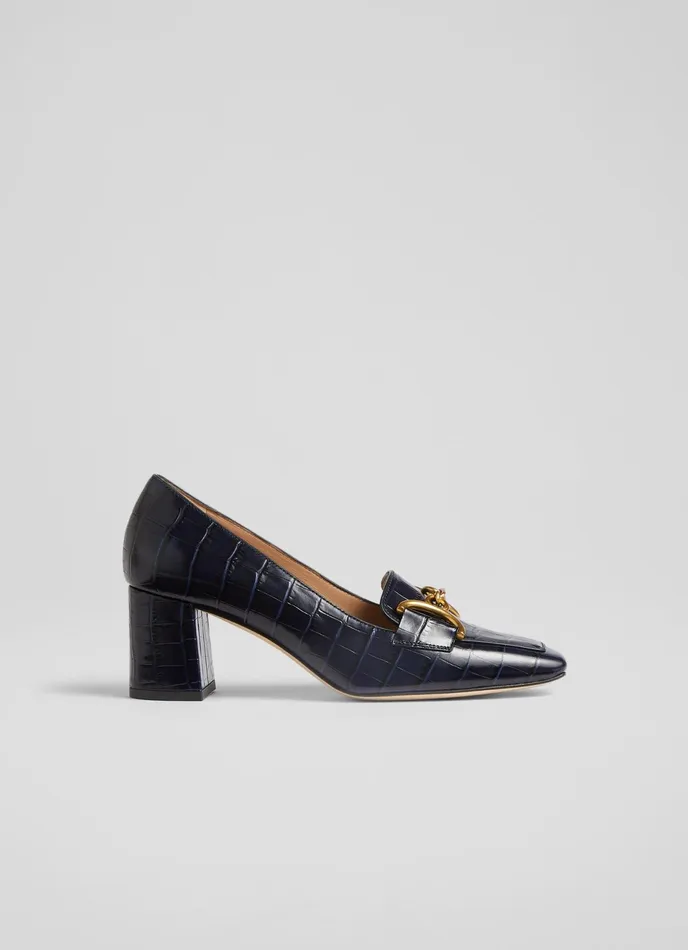 LK Bennett Samantha Bordeaux CrocEffect Leather SnaffleDetail Courts Women Court Shoes