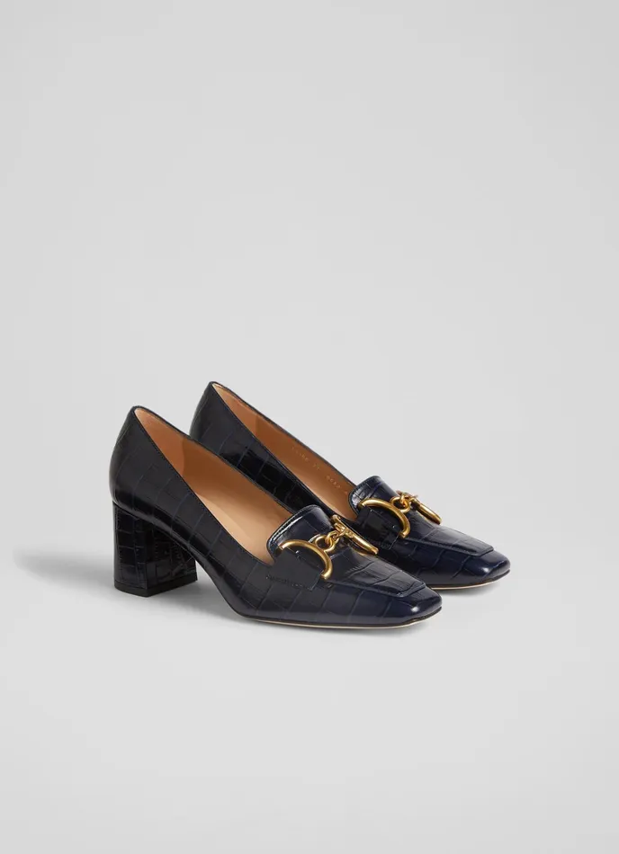 LK Bennett Samantha Bordeaux CrocEffect Leather SnaffleDetail Courts Women Court Shoes
