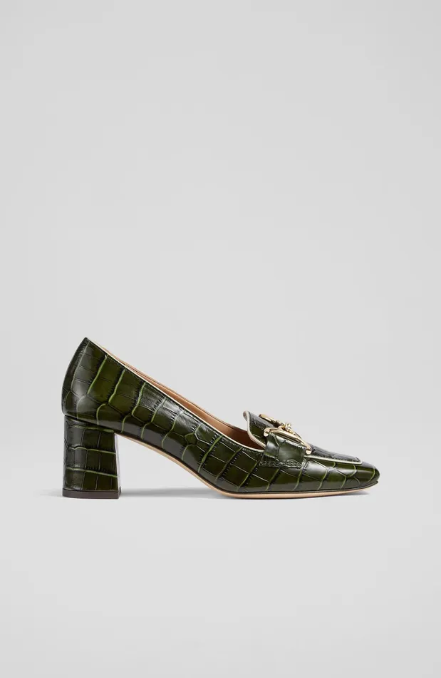 LK Bennett Samantha Bordeaux CrocEffect Leather SnaffleDetail Courts Women Court Shoes