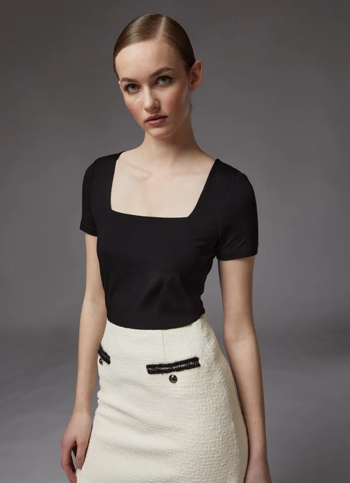 LK Bennett Tasha Black Lenzing Ecovero Viscose TShirt Women Tops