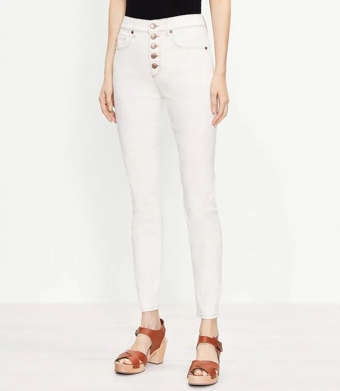 LOFT Button Front High Rise Skinny Jeans In Natural White Natural White Women Jeans