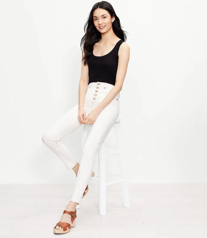 LOFT Button Front High Rise Skinny Jeans In Natural White Natural White Women Jeans