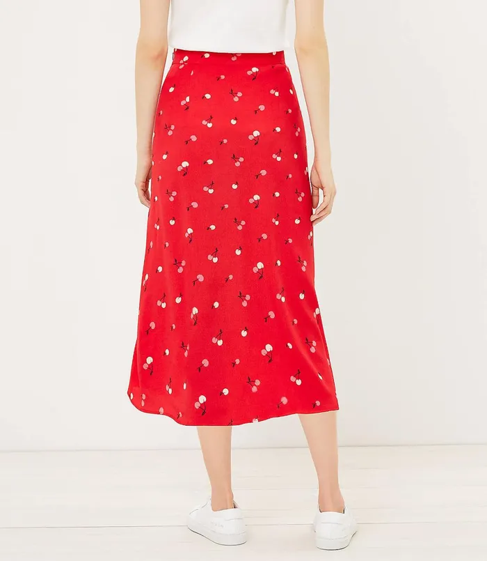 LOFT Cherry Button Midi Skirt Fearless Red Women Skirts