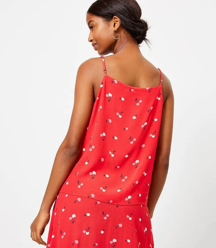 LOFT Cherry Covered Button Strappy Cami Fearless Red Women Tops