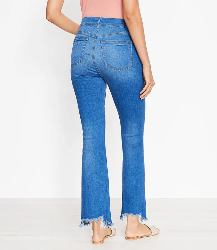 LOFT Chewed Hem Button Front High Rise Kick Crop Jeans In Classic Indigo Wash Classic Indigo Wash Women Jeans