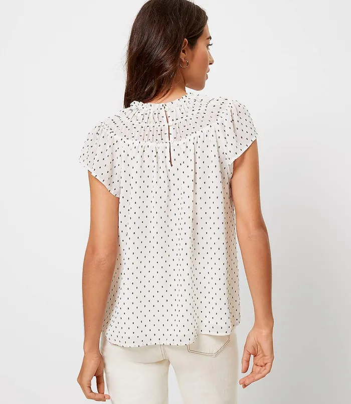 LOFT Clip Smocked Neck Shell Whisper White Women Tops